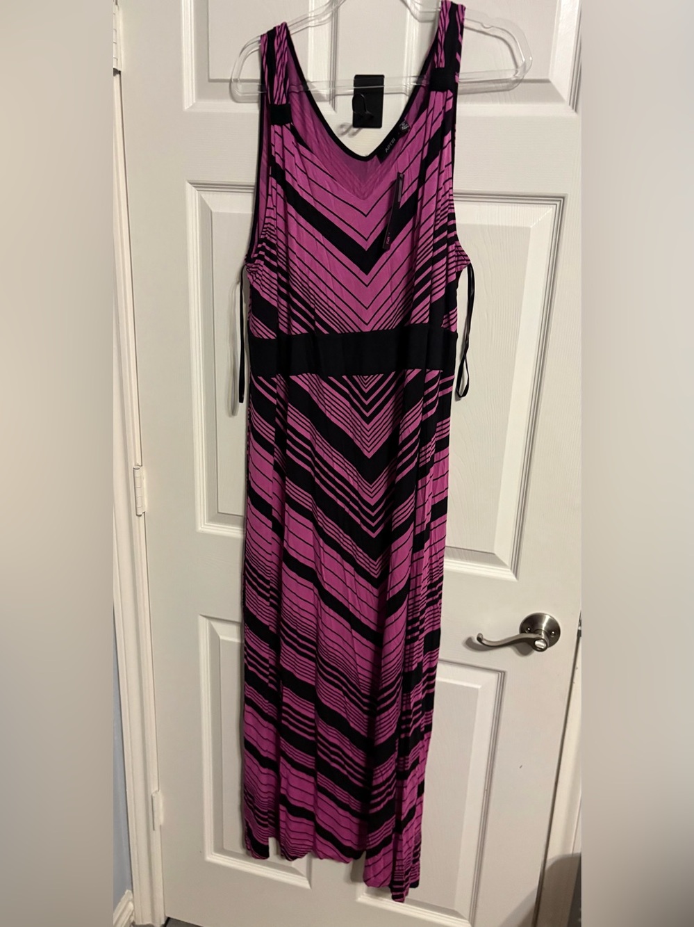 34- Apt. 9 Magenta and Black Striped Sleeveless Maxi Dress